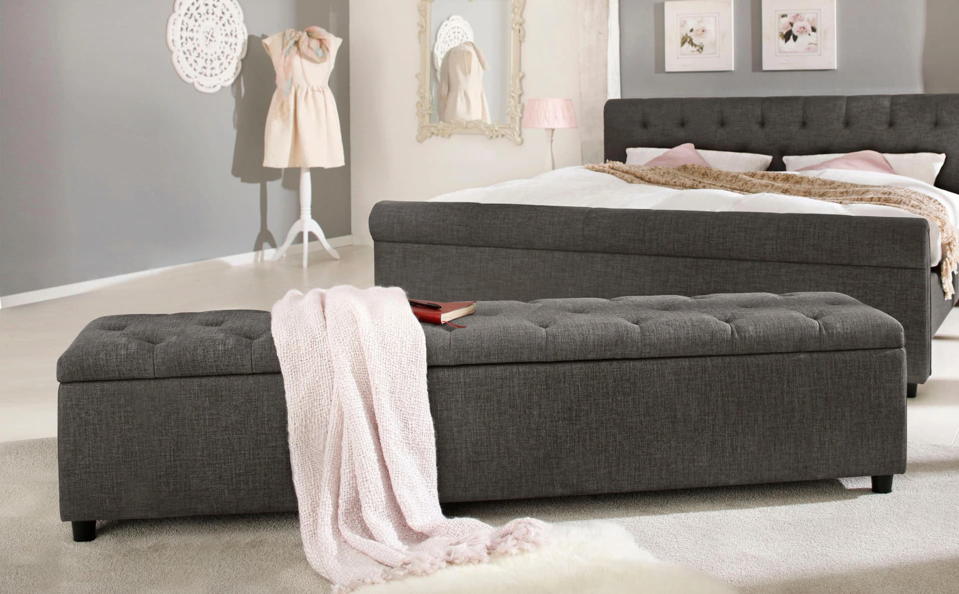 Home Affaire Polsterbank Goronna Grau 180cm Kiefer Massivholz - Bild 5