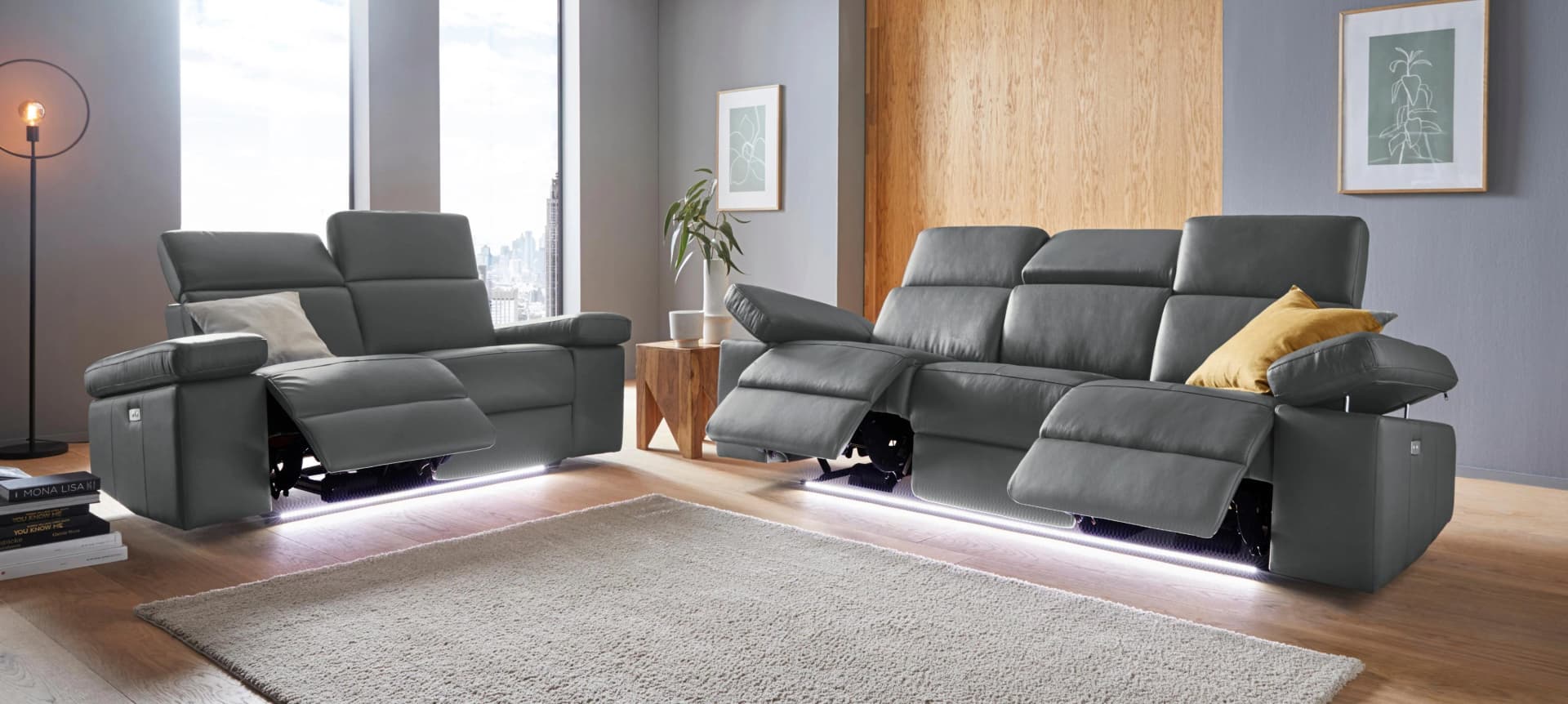 HOME AFFAIRE Sitzgruppe Kilado Grau mit Relaxfunktion & verstellbarer Armlehne
