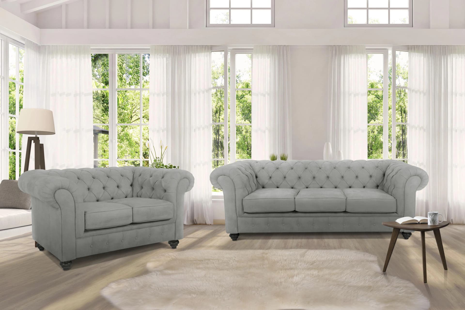 Sitzgruppe HOME AFFAIRE Duc Grau Samtoptik 2- & 3-Sitzer