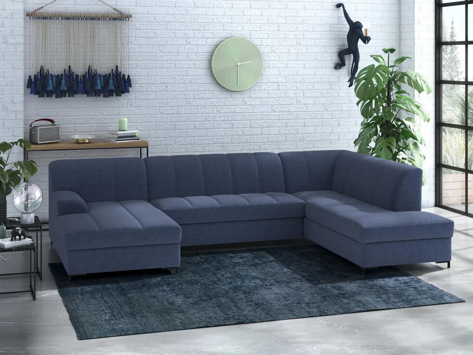 Home Affaire Wohnlandschaft Balme U-Form Dunkelblau mit Bettfunktion
