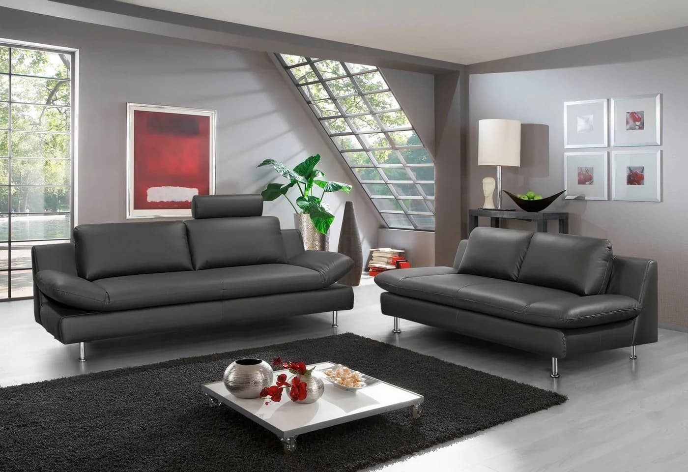 Places of Style Kopfstütze Redding Grau Leder für 2-3-Sitzer Sofa