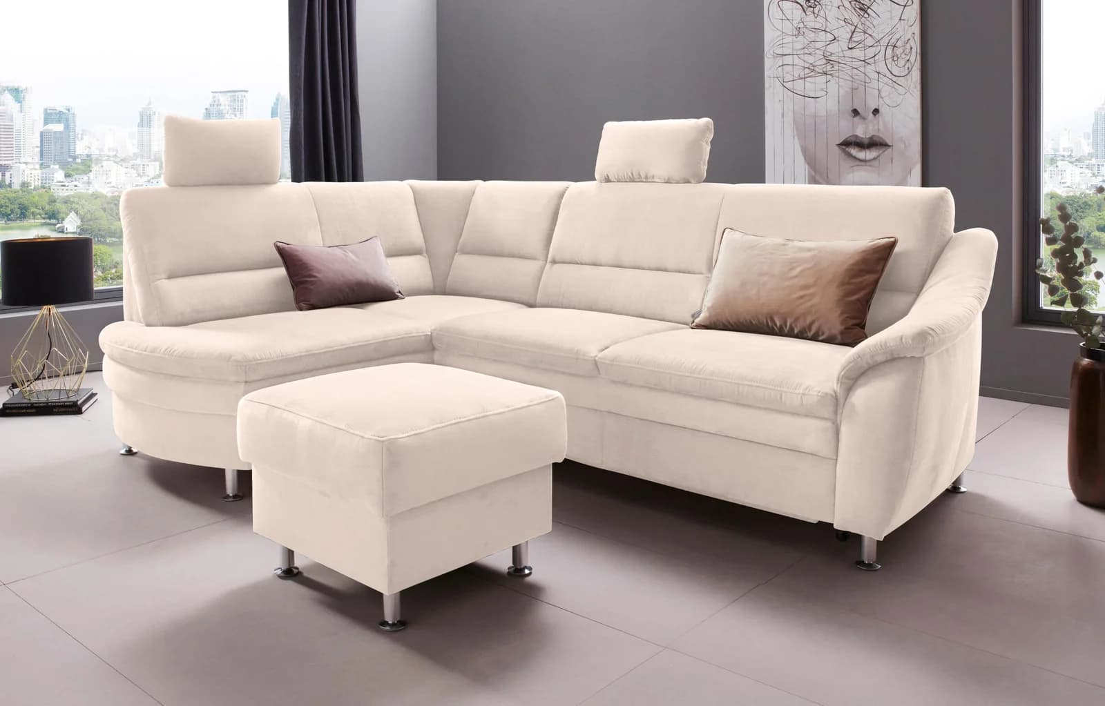 HOME AFFAIRE Cardoso L-Form Ecksofa Creme mit Bettfunktion