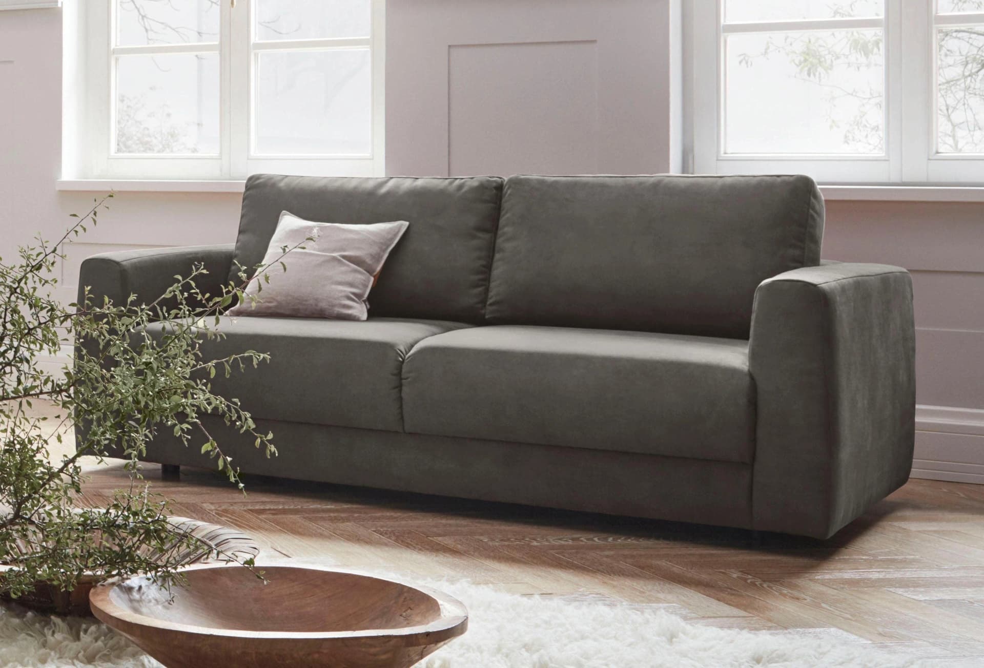 OTTO HOME Hobro 2-Sitzer Sofa Dunkelgrau Microfaser Lederoptik
