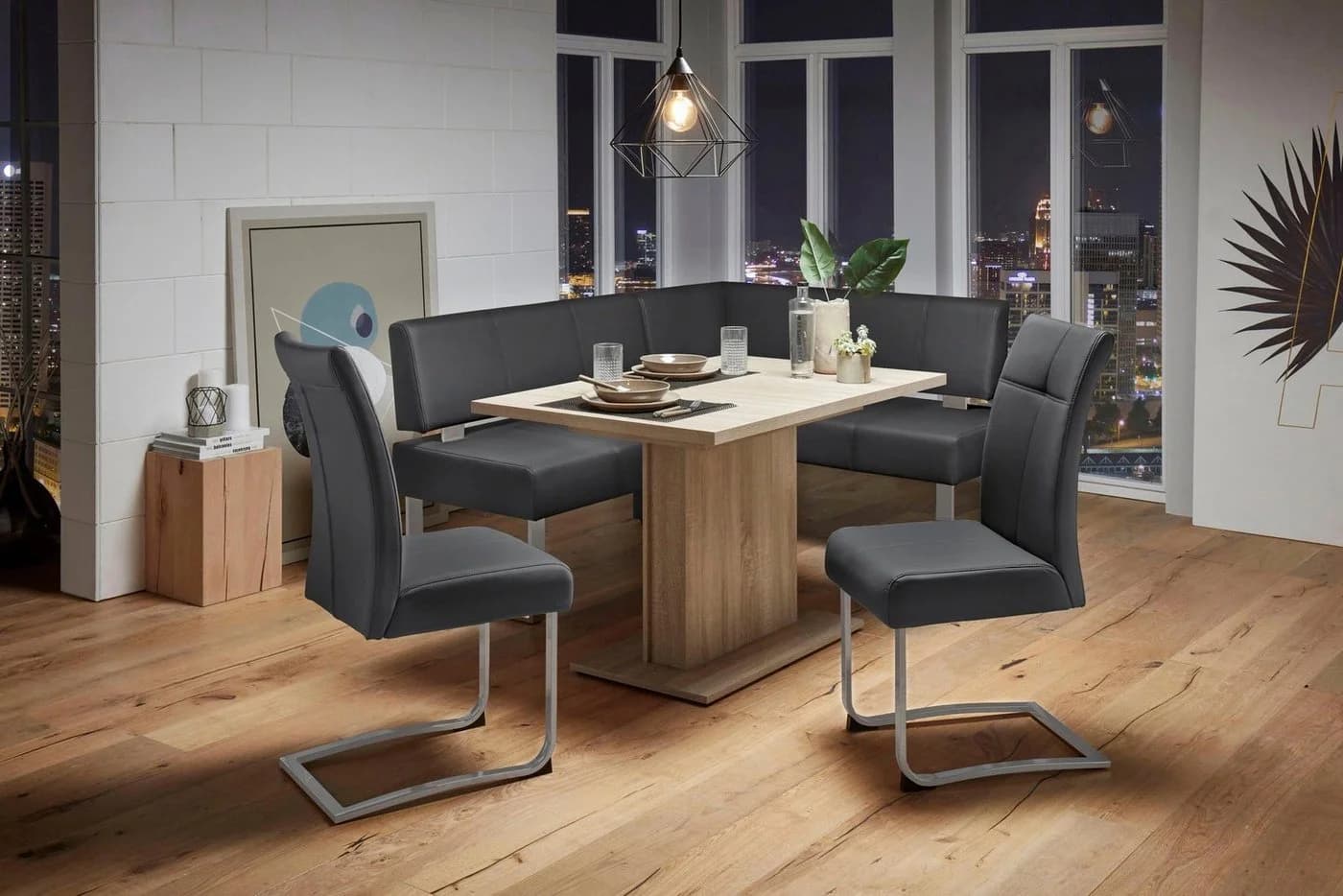 OTTO home Freischwinger Rab Set 2 Stuhl Schwarz Kunstleder