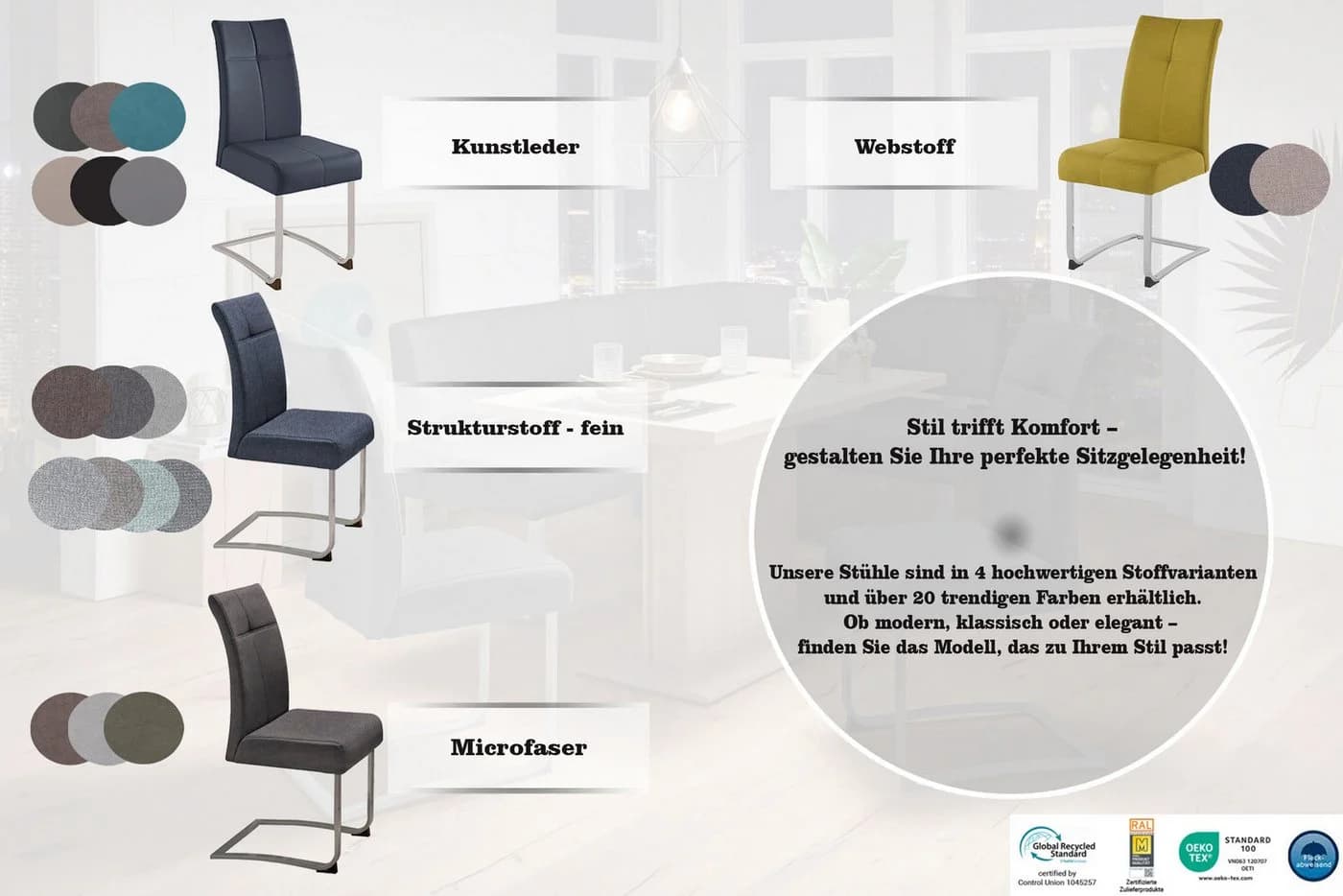 OTTO home Freischwinger Rab Set 2 Stuhl Schwarz Kunstleder - Bild 3
