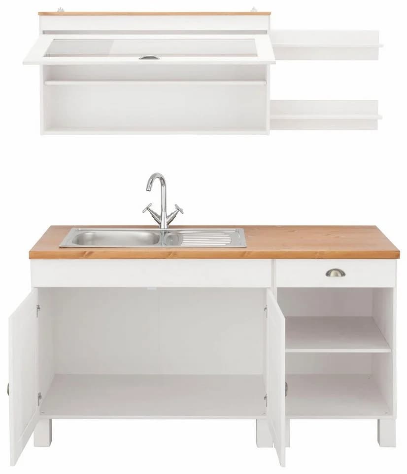 HOME AFFAIRE Oslo Pantryküche Weiß Massivholz mit Spüle - Bild 3