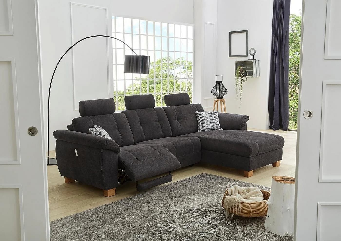 Jockenhöfer Gruppe Ecksofa Savona L-Form Schwarz Elektrische Relaxfunktion USB - Bild 2