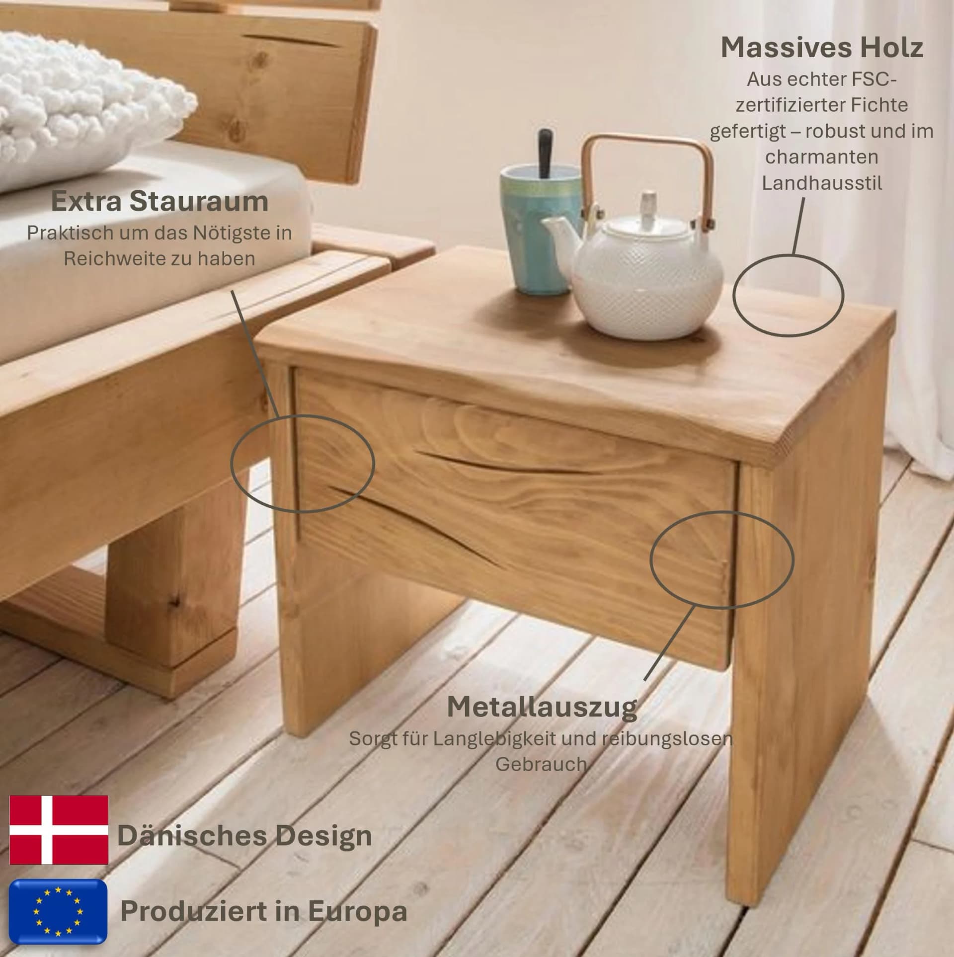 Home Affaire Nachtkonsole Ultima Massivholz Fichte Braun Skandinavisch - Bild 5
