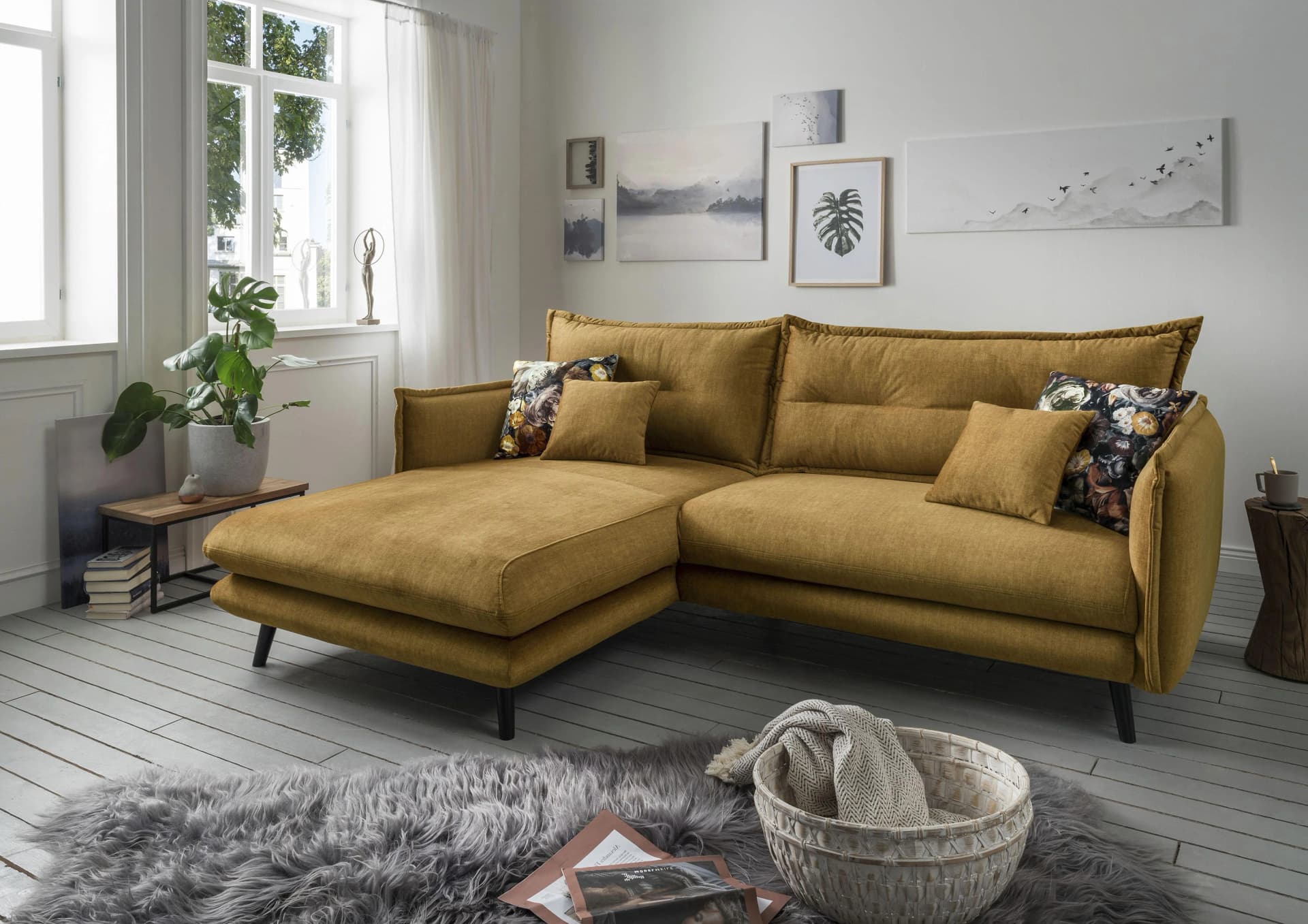 HOME AFFAIRE Ecksofa Lazio mit Recamiere links, Gelb
