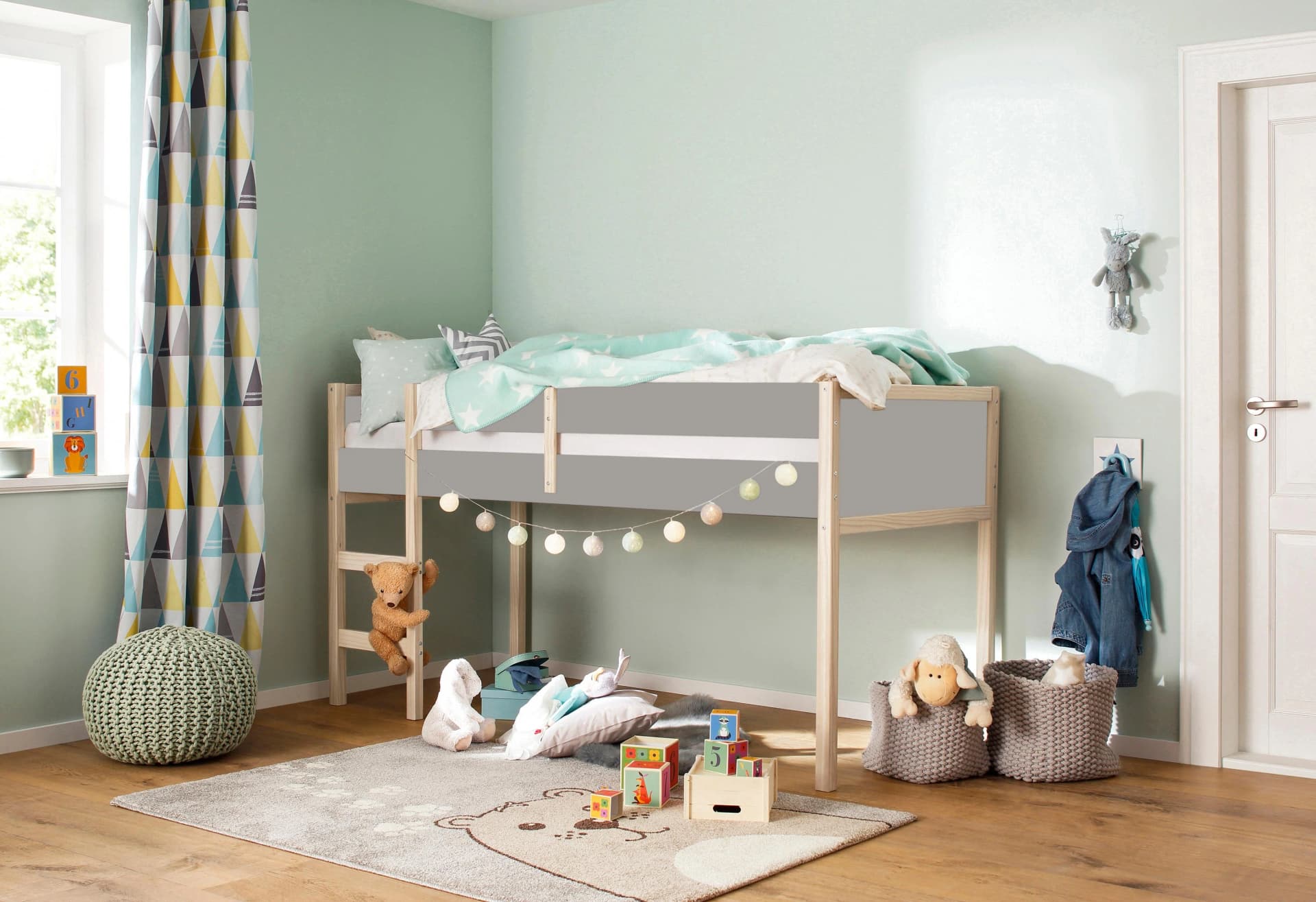 OTTO HOME Hochbett Janne Grau Natur mit Leiter