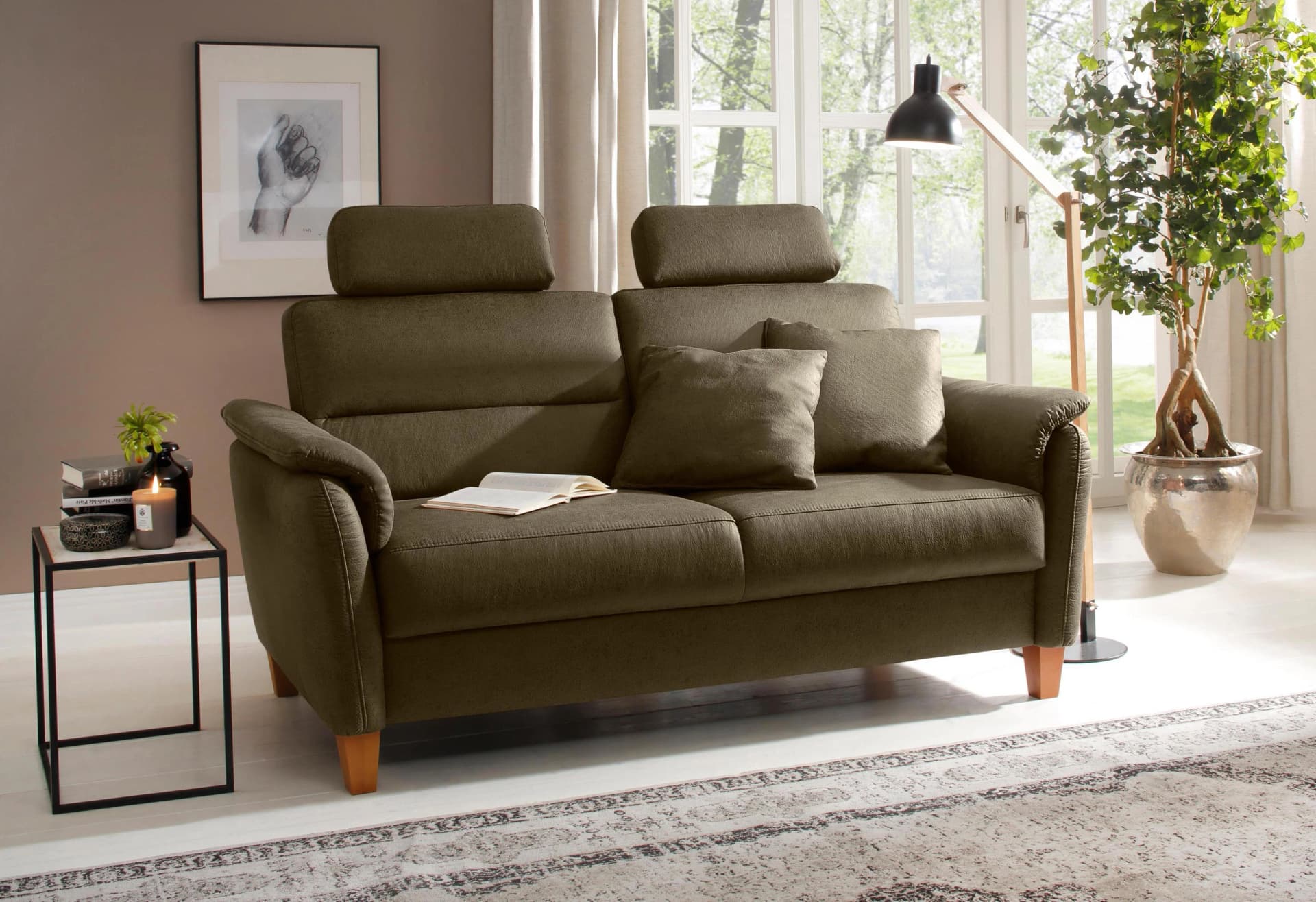 HOME AFFAIRE Sofa Palmera 2,5-Sitzer Olivgrün Microfaser
