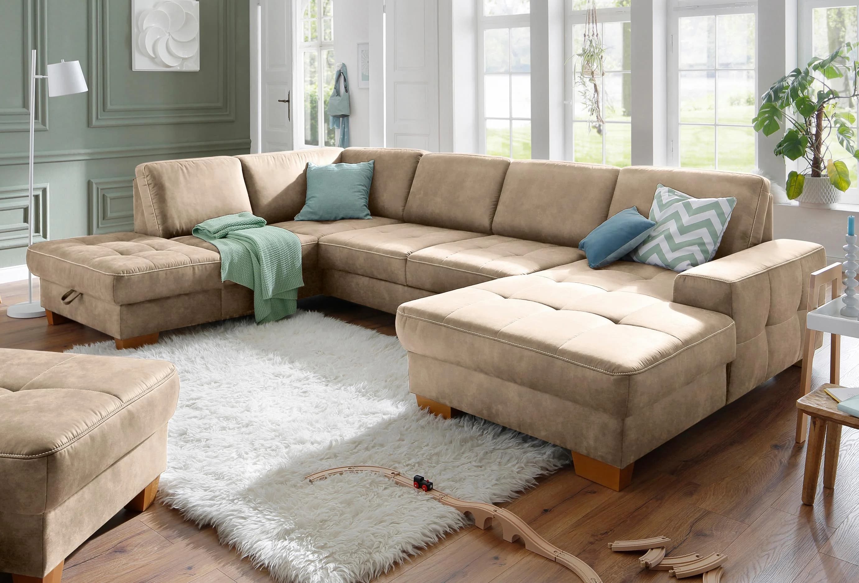 Home Affaire Wohnlandschaft Puccini U-Form Beige mit Bettfunktion
