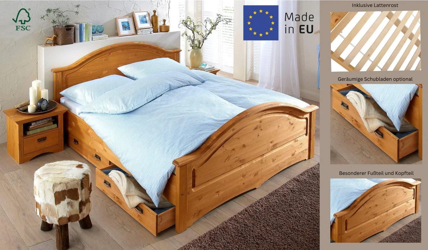 OTTO HOME Massivholzbett Konrad FSC Kiefer Beige 180x200