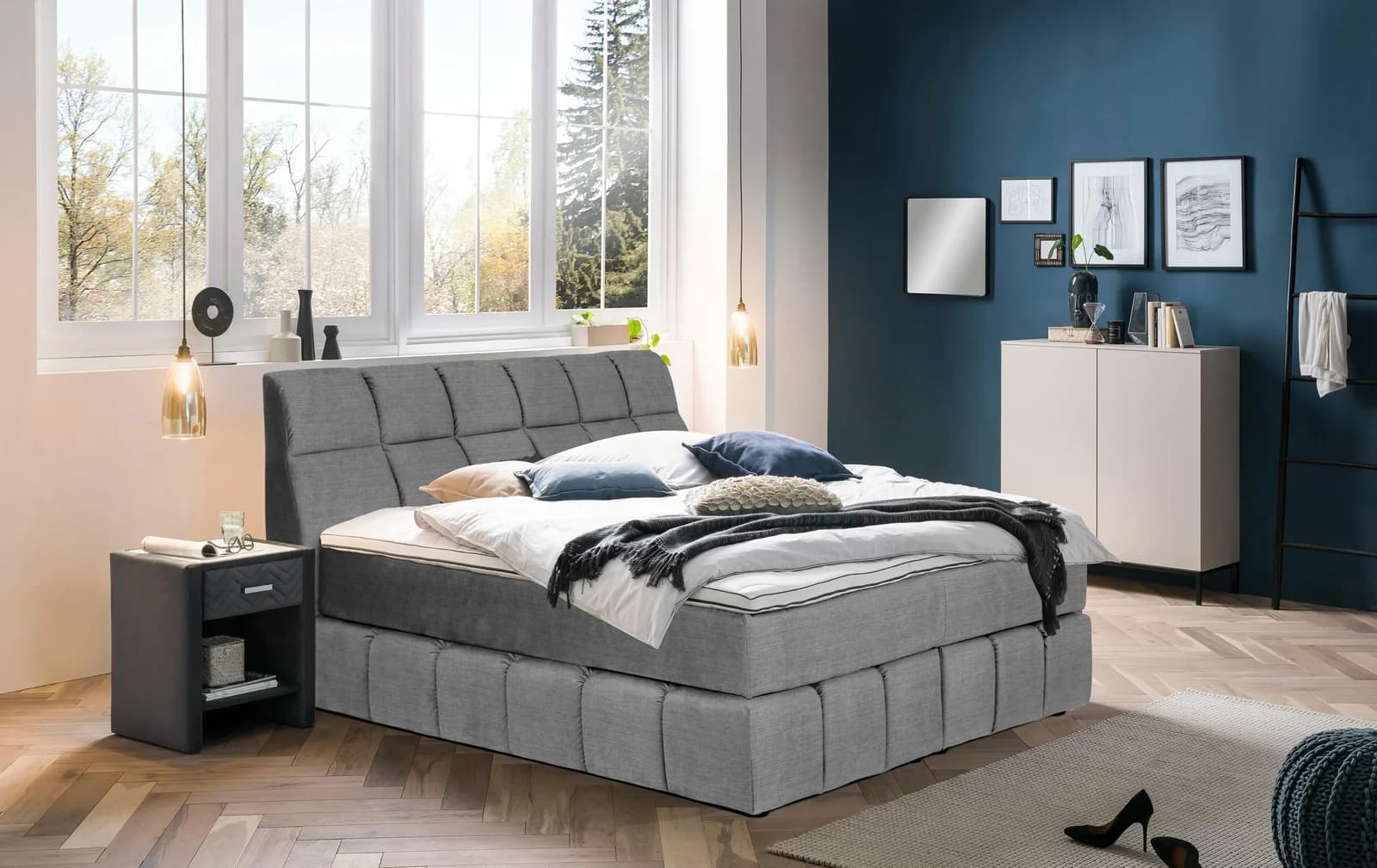 HOME AFFAIRE Boxspringbett Paxton Grau 160x200cm 7-Zonen-Matratze