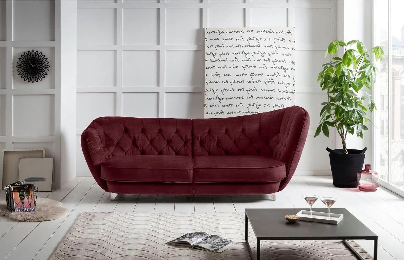 Home affaire Big-Sofa Retro Cordelle rot mit Chromoptik-Füßen