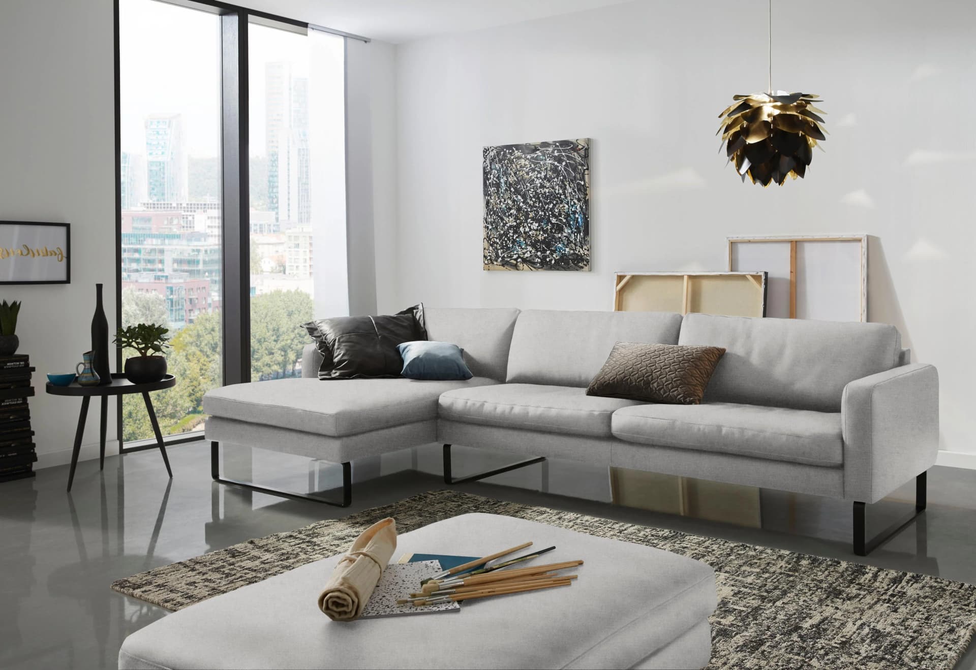 Ecksofa 3C CANDY "Aidan" Modernes Sofa Hellgrau