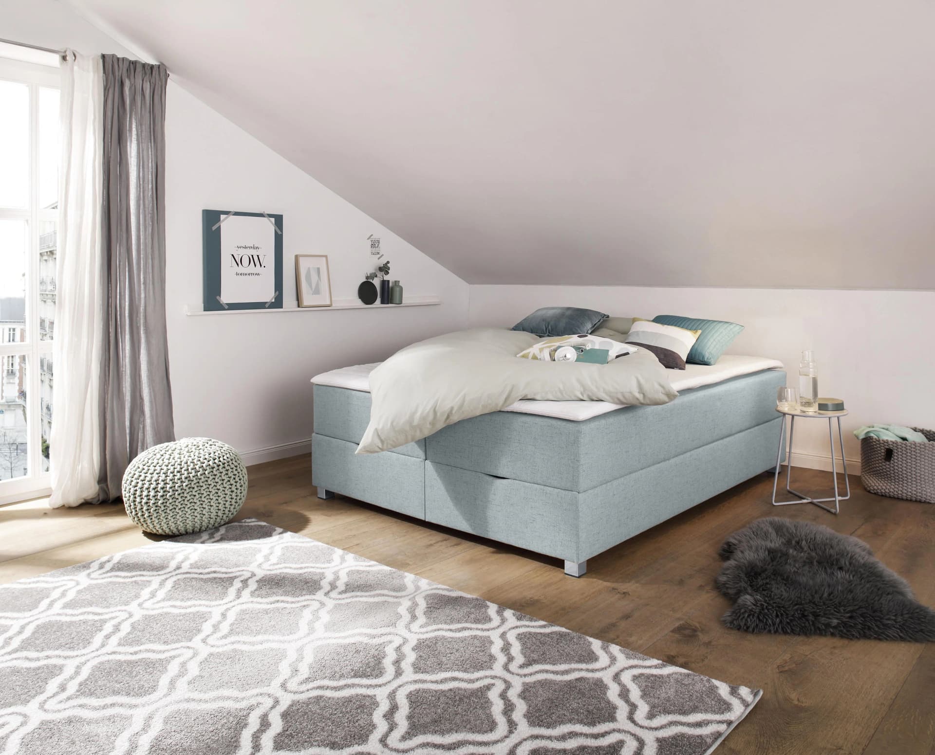 HOME AFFAIRE Alexis Boxbett Blau Petrol Komplettbett mit Bettkasten