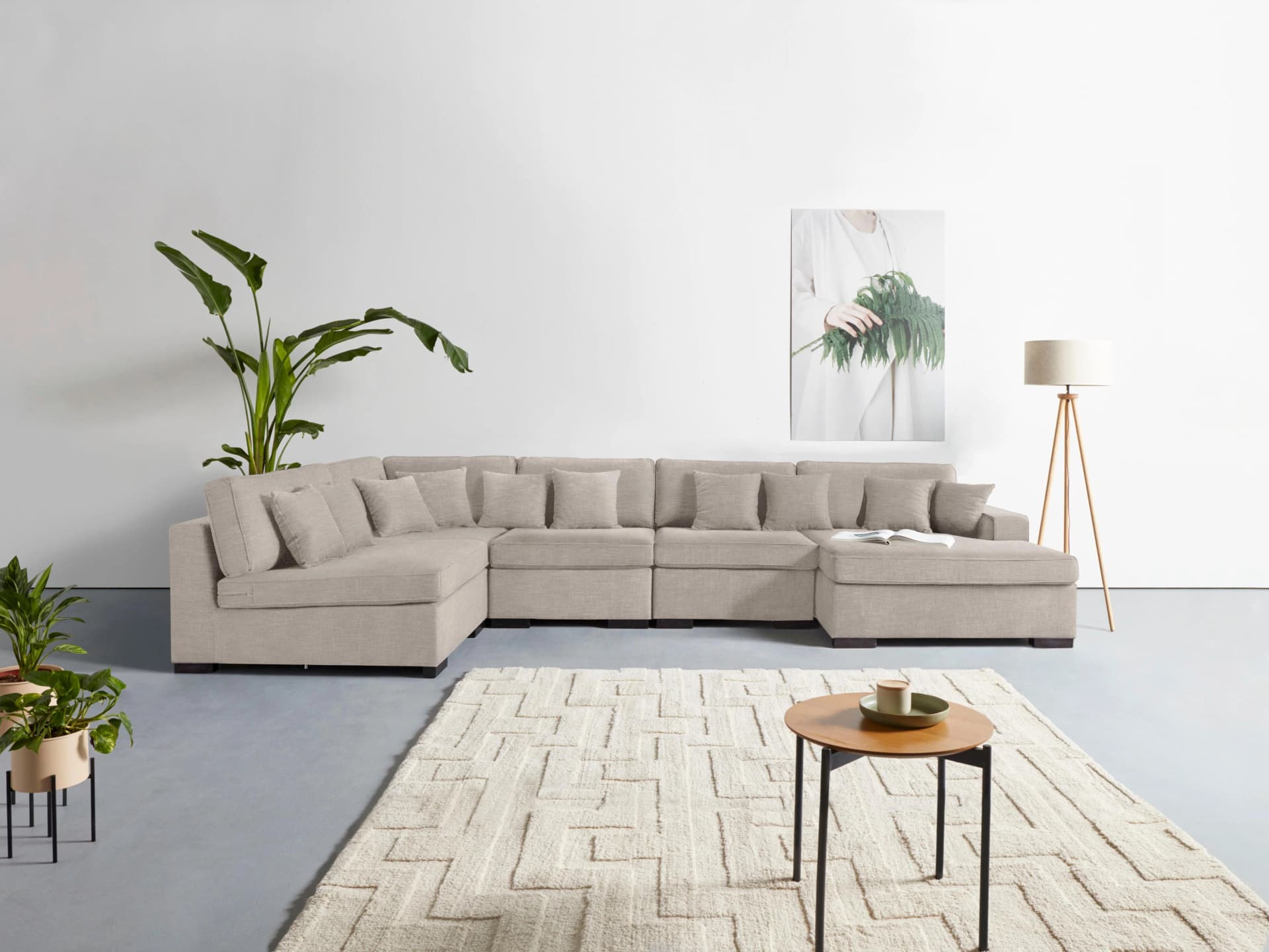 HOME AFFAIRE Skara U-Form Wohnlandschaft Beige Samtvelours