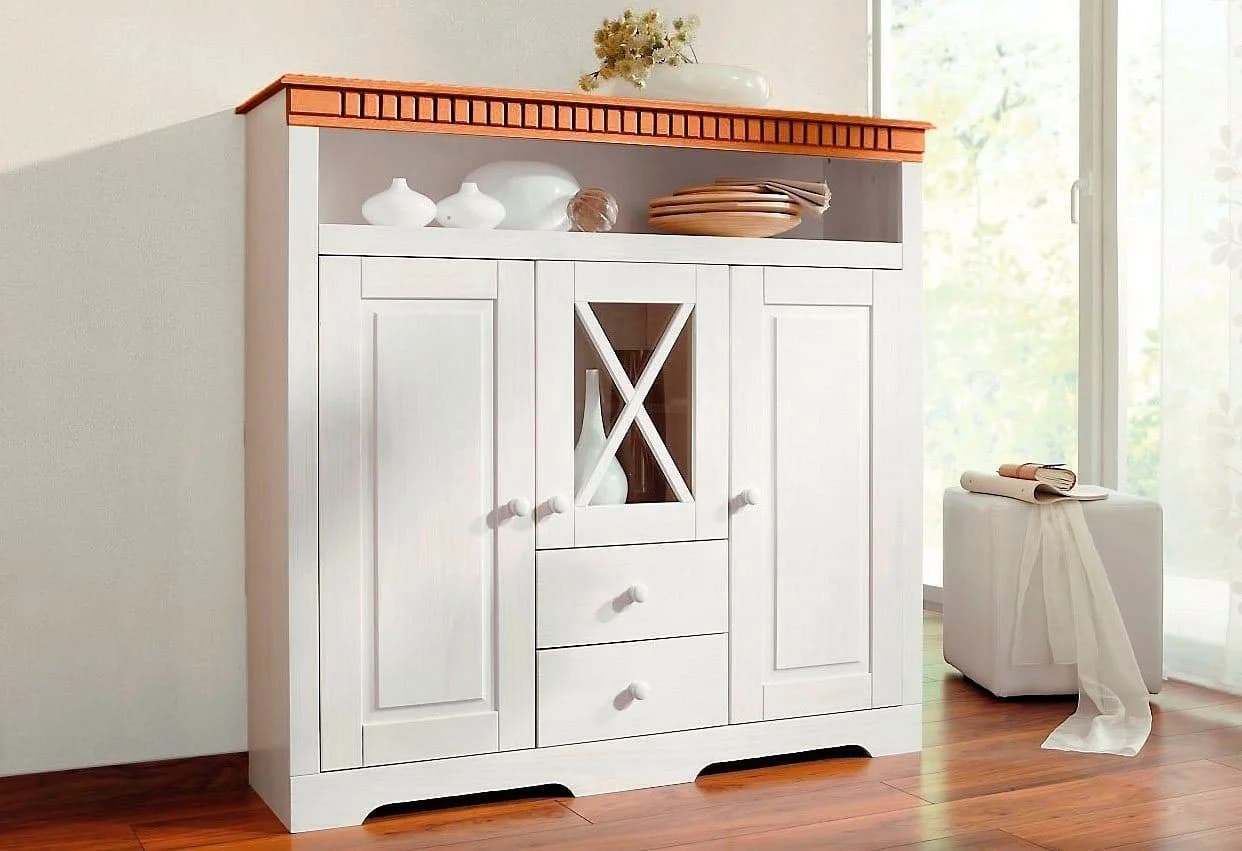 OTTO HOME Highboard Lisa Weiß Honig Massivholz Kiefer