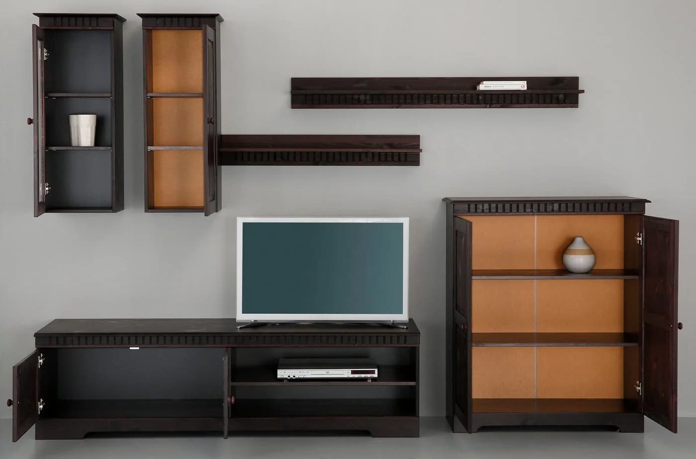 OTTO HOME Wohnwand Set 4-tlg. Dunkelbraun Massivholz Landhausstil - Bild 2