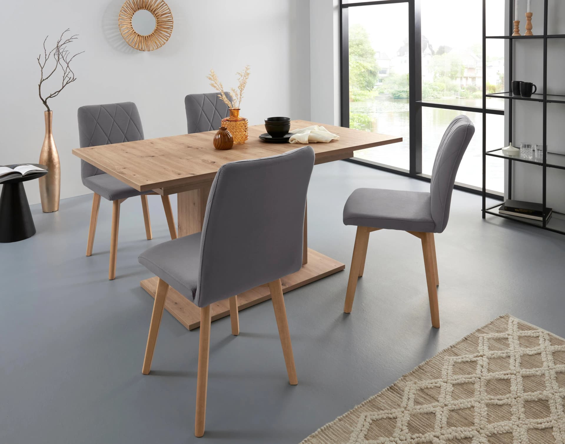 HOME AFFAIRE Brest 4-Fußstuhl Grau Polyester Massivholz
