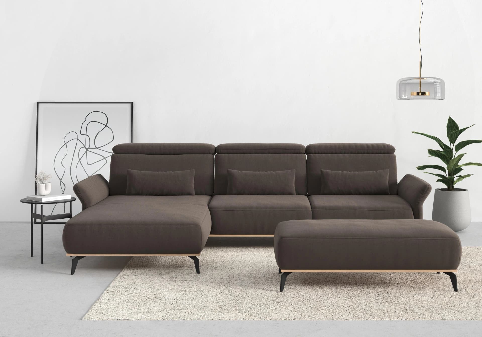 HOME AFFAIRE Ecksofa Fjord L-Form Braun mit Armlehnfunktion