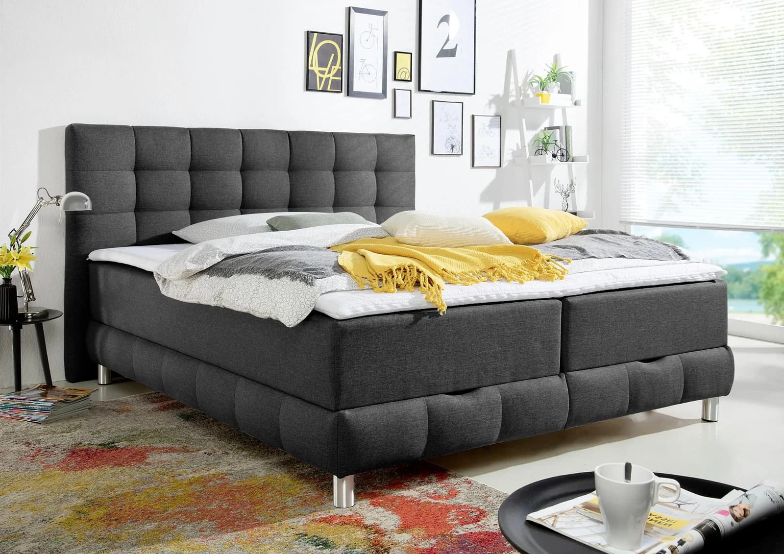 HOME AFFAIRE Vaasa Boxbett Anthrazit mit Bettkasten & Topper