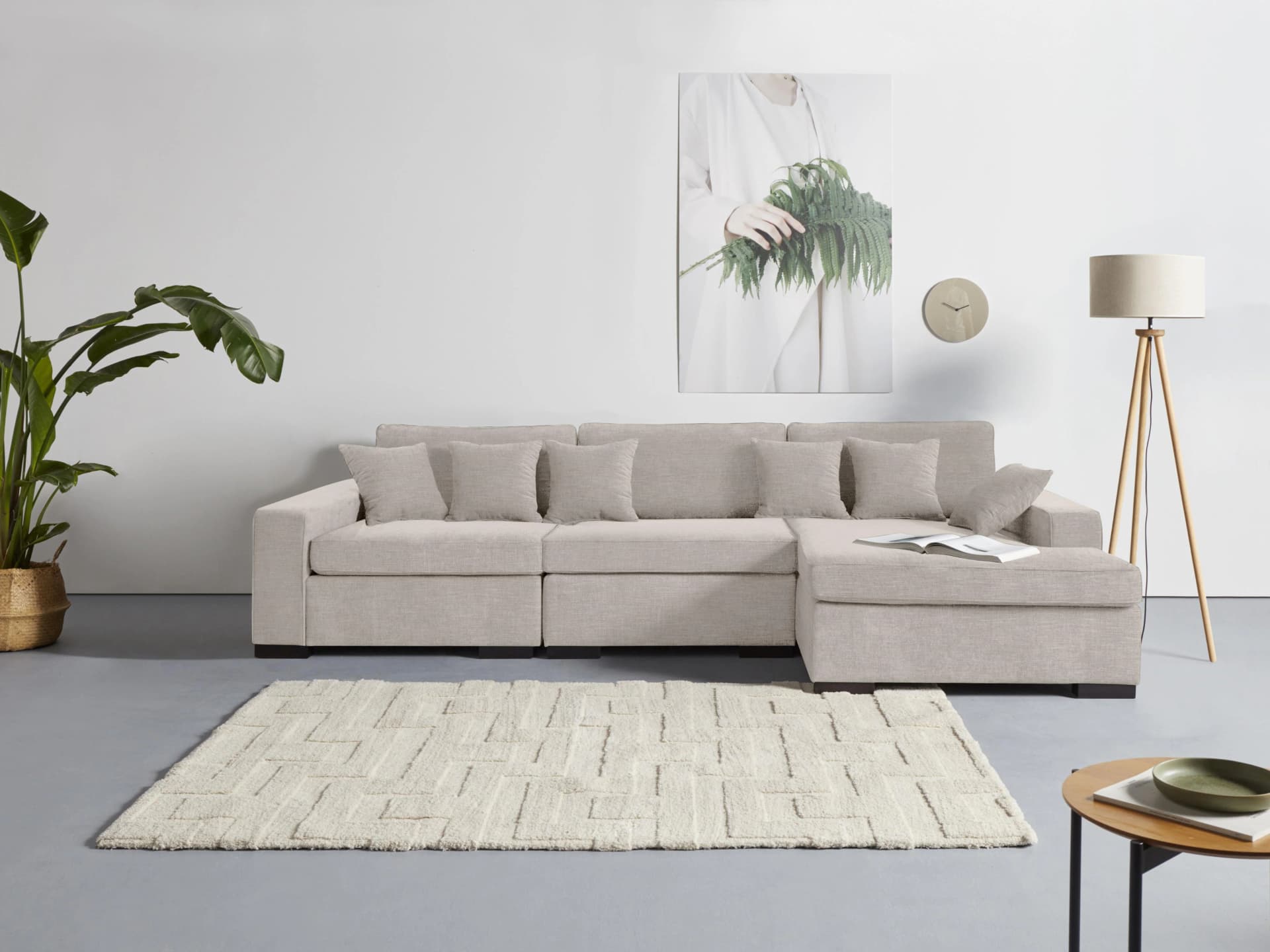 HOME AFFAIRE Skara L-Form Ottomane Beige Samtvelours