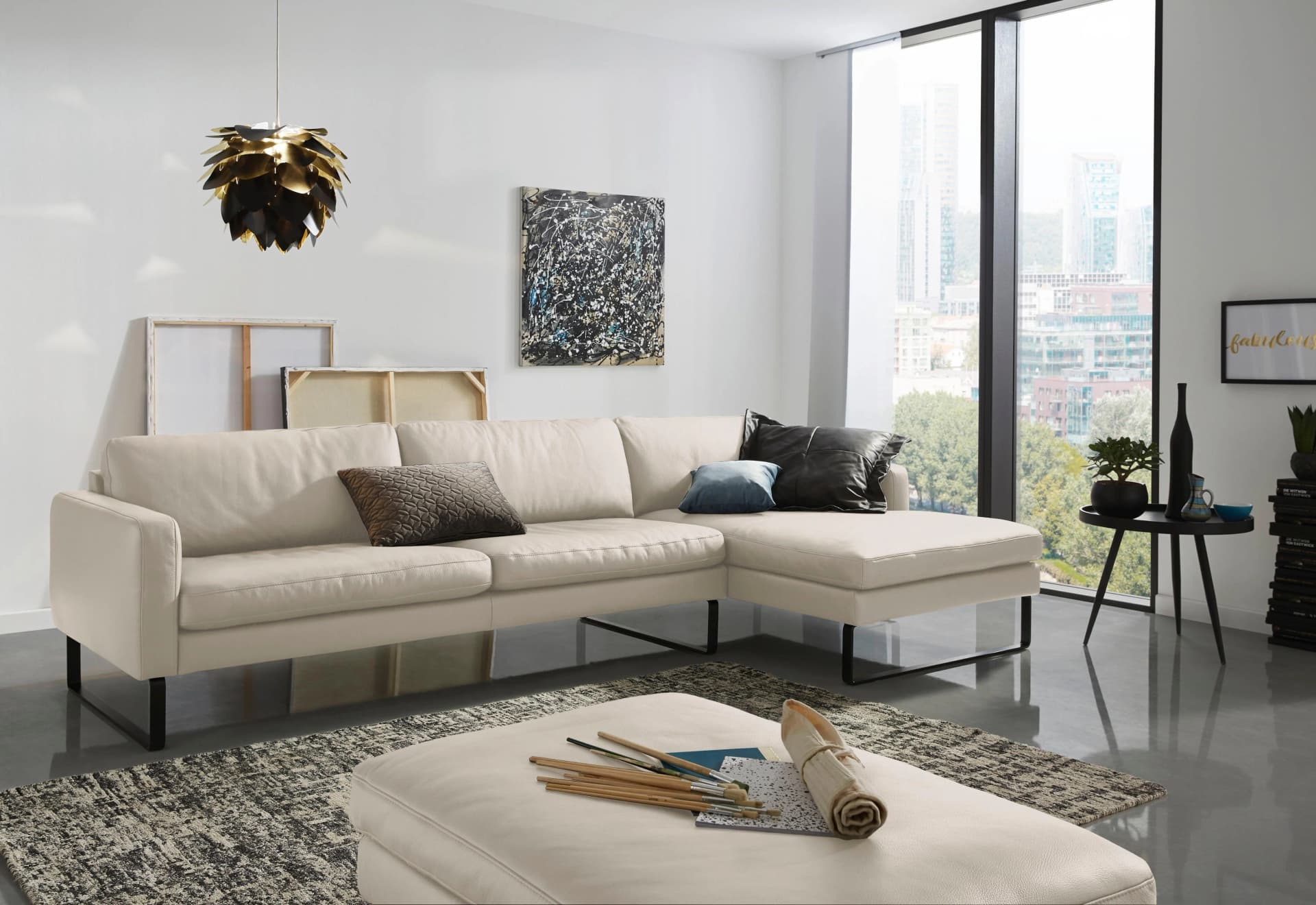 Ecksofa 3C CANDY "Aidan" Beige Leder L-Form
