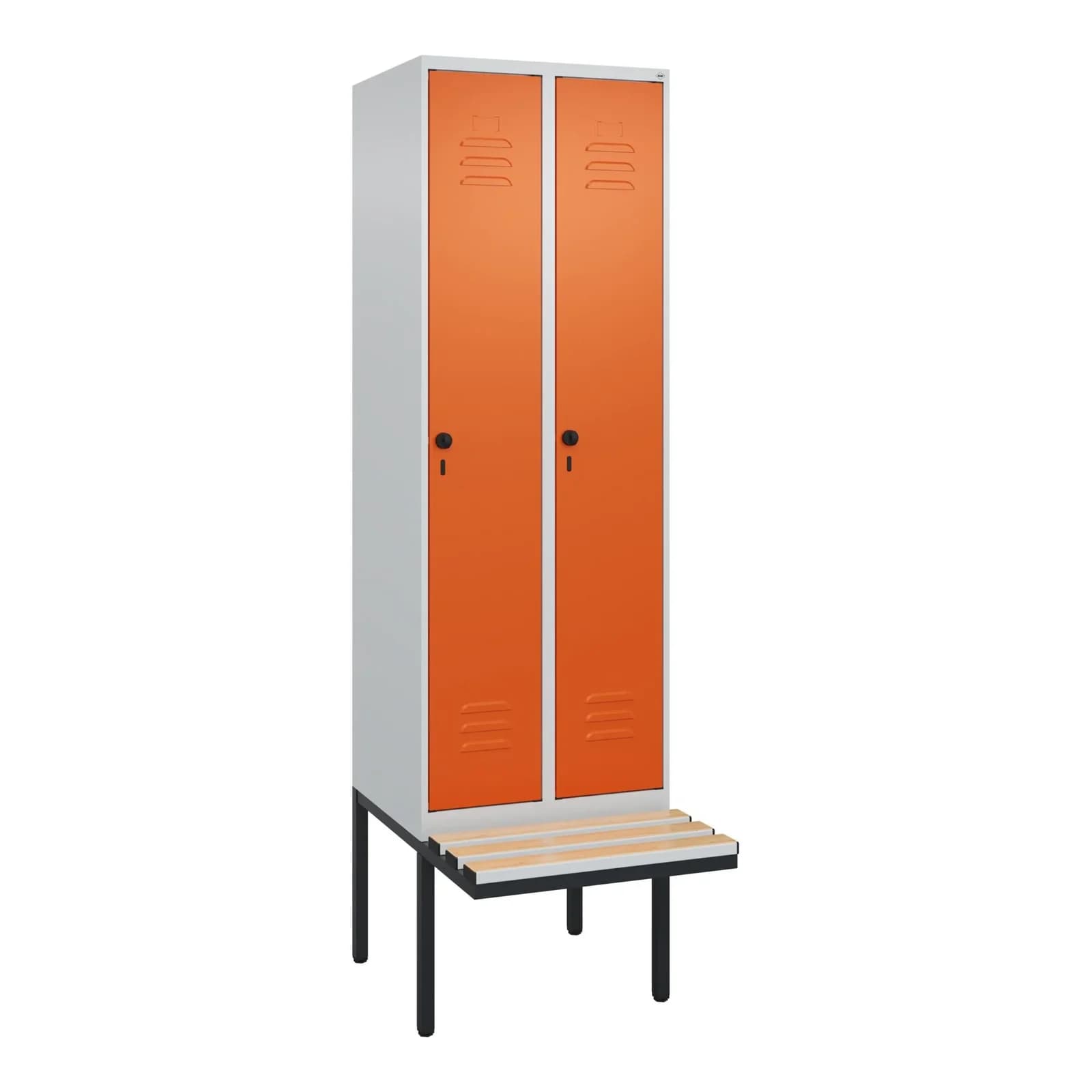 C+P Spind Classic PLUS Garderobenschrank mit Bank 2 Abteile Grau/Orange