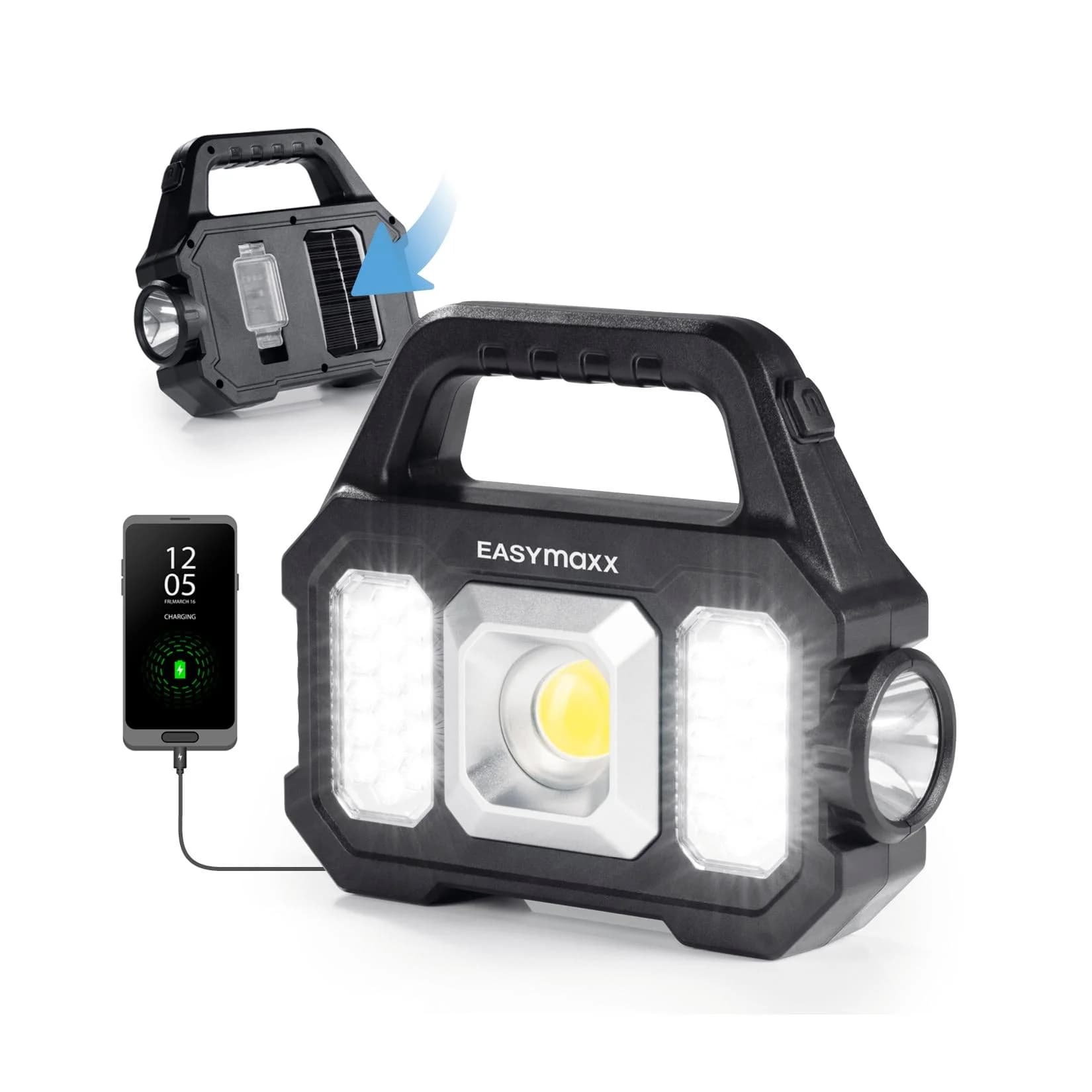 EASYmaxx Arbeitsleuchte LED COB Akku Solar USB-C