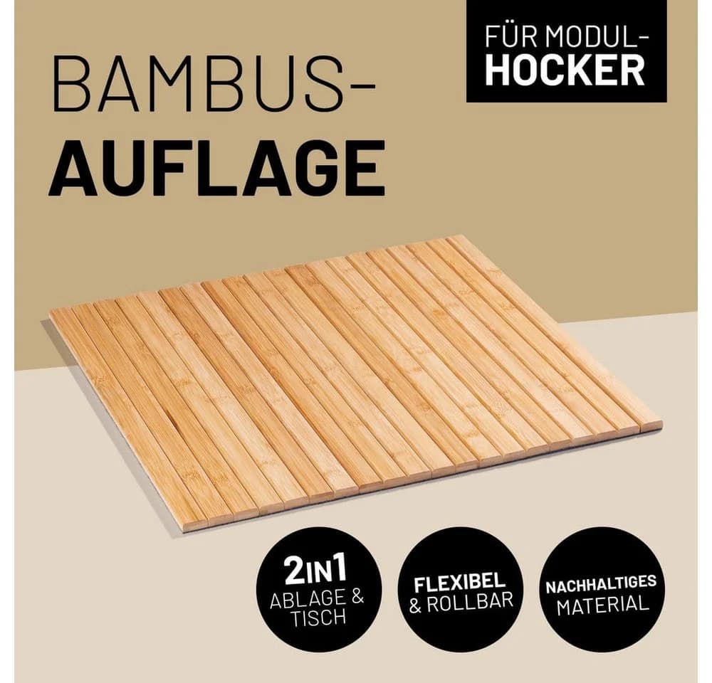 Lumaland Hockerauflage Bambus praktische Ablage 54x50x1 cm
