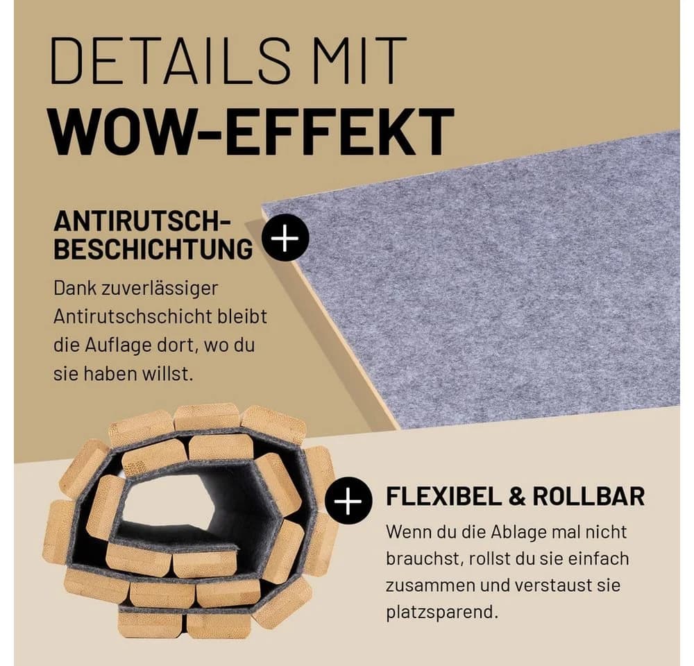 Lumaland Hockerauflage Bambus praktische Ablage 54x50x1 cm - Bild 5