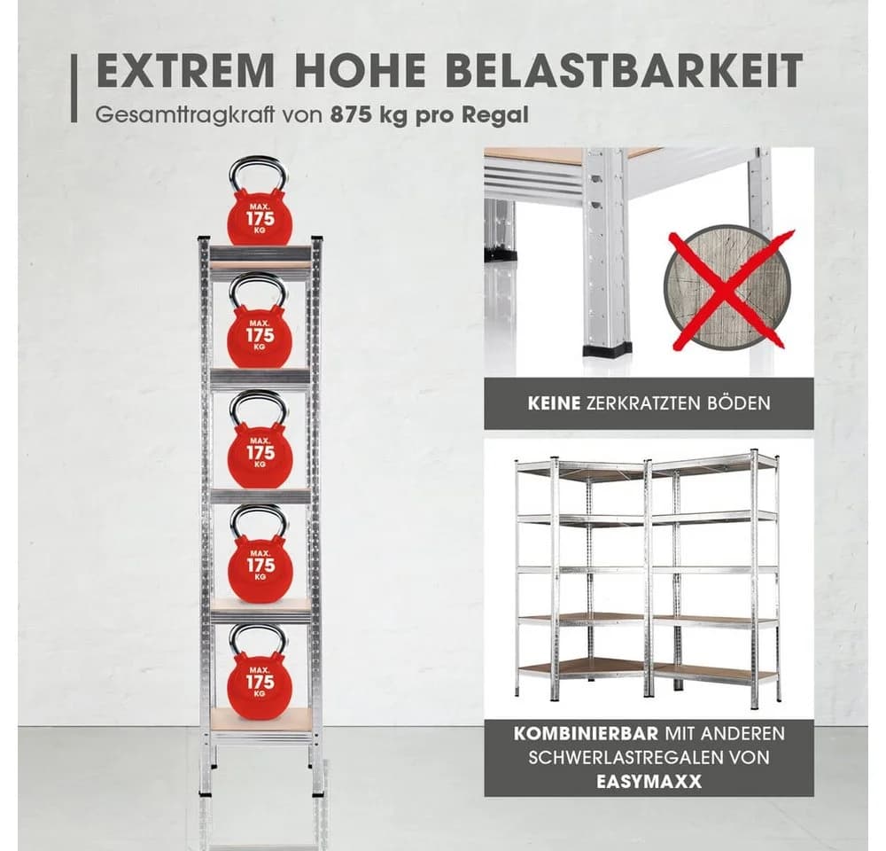 EASYmaxx Schwerlastregal Silber 5 verstellbare Ebenen 2in1 - Bild 3