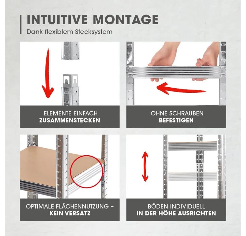 EASYmaxx Schwerlastregal Silber 5 verstellbare Ebenen 2in1 - Bild 4