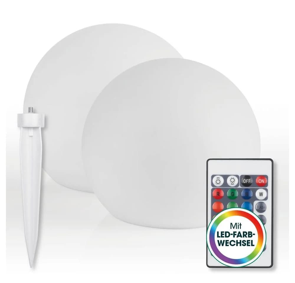 EASYmaxx LED Solarleuchte 2er-Set LED Solarleuchte mit Farbwechsel, Deko Gartenleuchte mit LED, Tageslichtsensor In & Outdoor, Kugel 30 cm