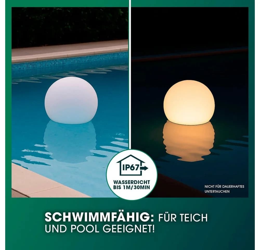 EASYmaxx LED Solarleuchte 2er-Set LED Solarleuchte mit Farbwechsel, Deko Gartenleuchte mit LED, Tageslichtsensor In & Outdoor, Kugel 30 cm - Bild 5