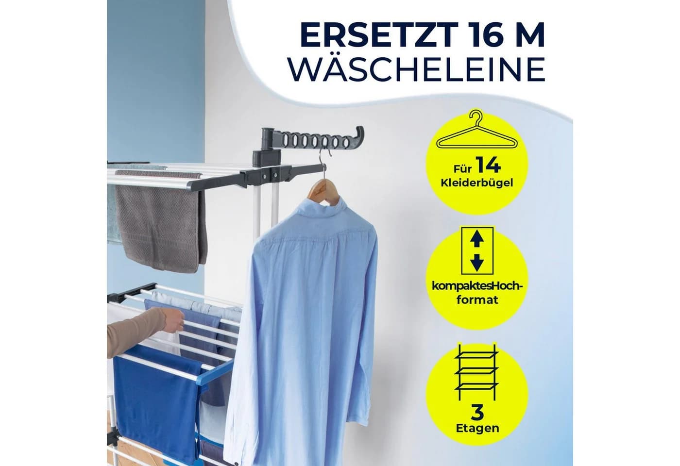 EASYmaxx Wäscheständer 3 Ebenen 2 Seitenflügel Klappbar
