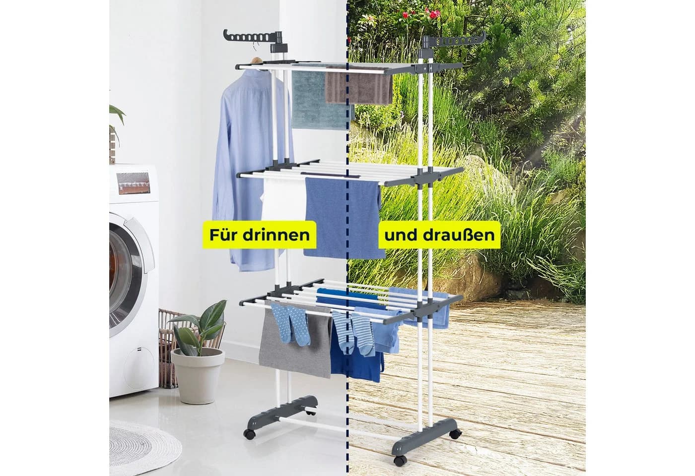 EASYmaxx Wäscheständer 3 Ebenen 2 Seitenflügel Klappbar - Bild 4