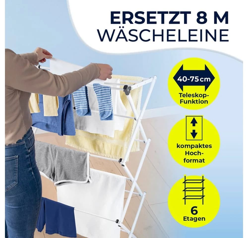 EASYmaxx Wäscheständer Teleskop Wäscheturm Weiß 8m Trockenlänge