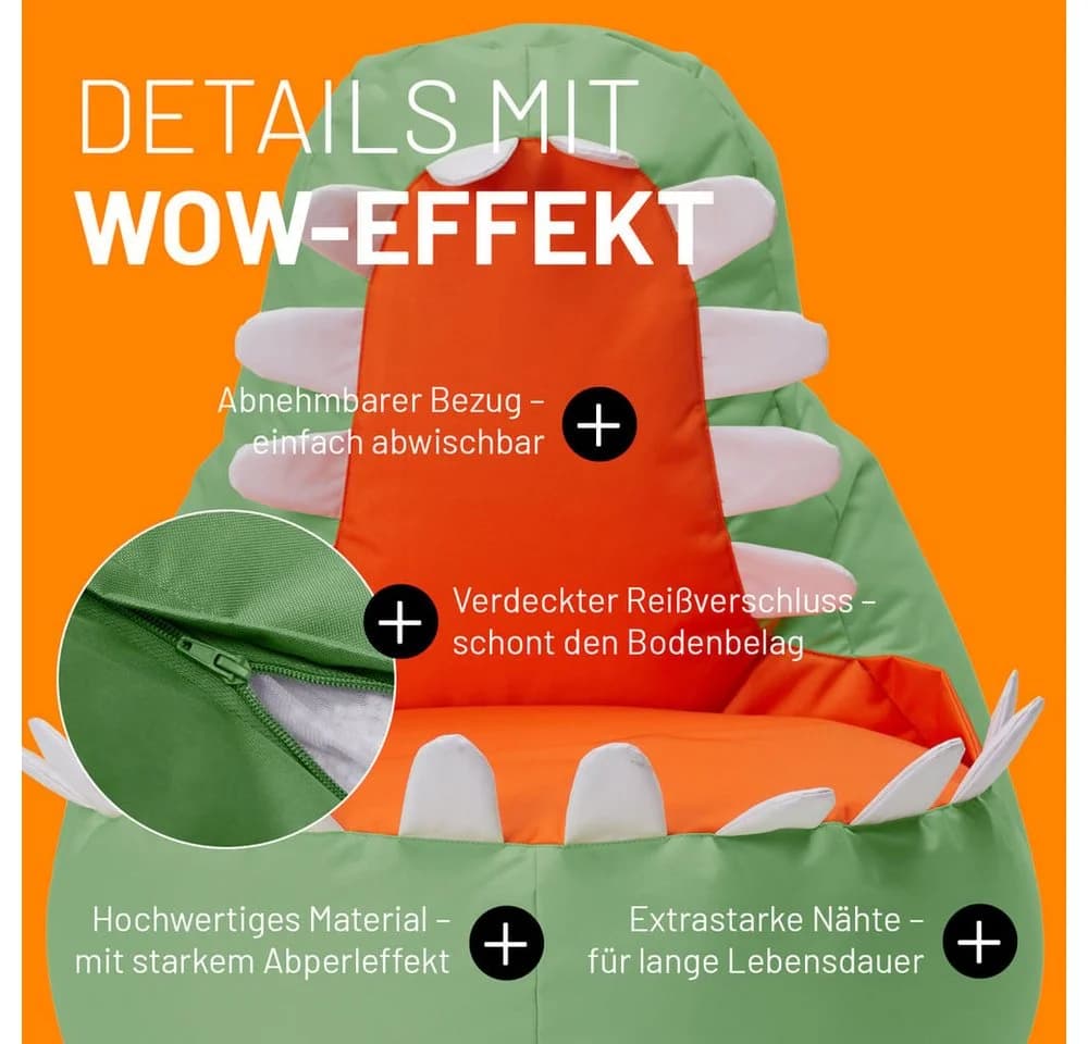 Lumaland Sitzsack Kinder Dino Kissen Pastellgrün Pflegeleicht - Bild 5