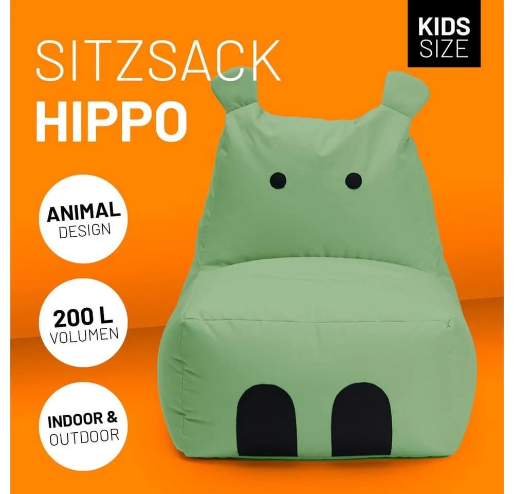 Lumaland Sitzsack Kinder Hippo Tier Kissen Grün