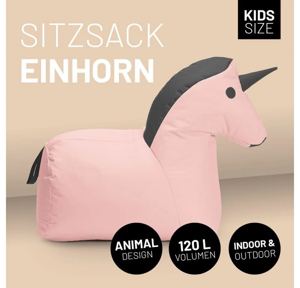 Lumaland Sitzsack Kinder Einhorn Kissen Rosa Grau Pflegeleicht