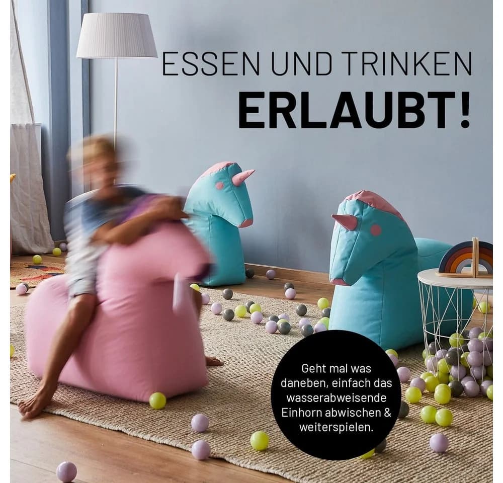 Lumaland Sitzsack Kinder Einhorn Kissen Rosa Grau Pflegeleicht - Bild 5