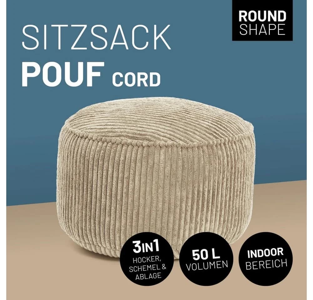 Lumaland Sitzsack Sitzhocker Cord Beige Retro Vintage