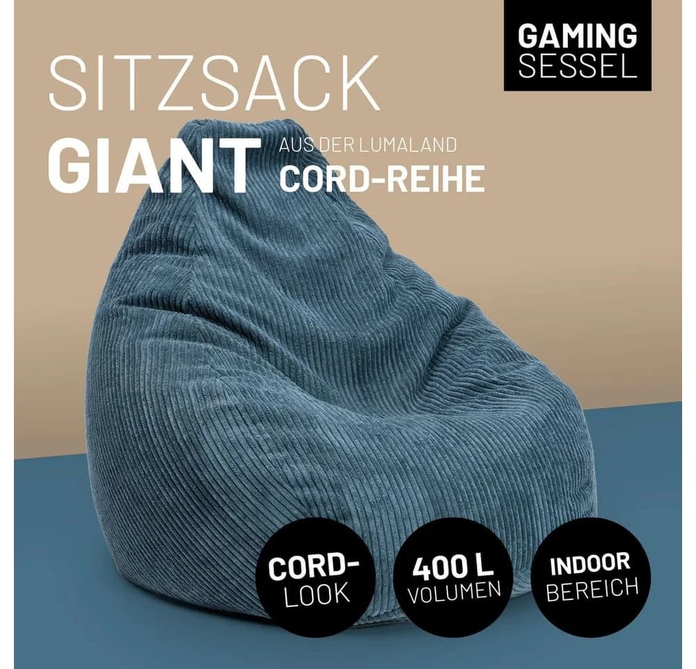 Lumaland Sitzsack GIANT Cord Dunkelblau mit Stabiler Lehne - Bild 4