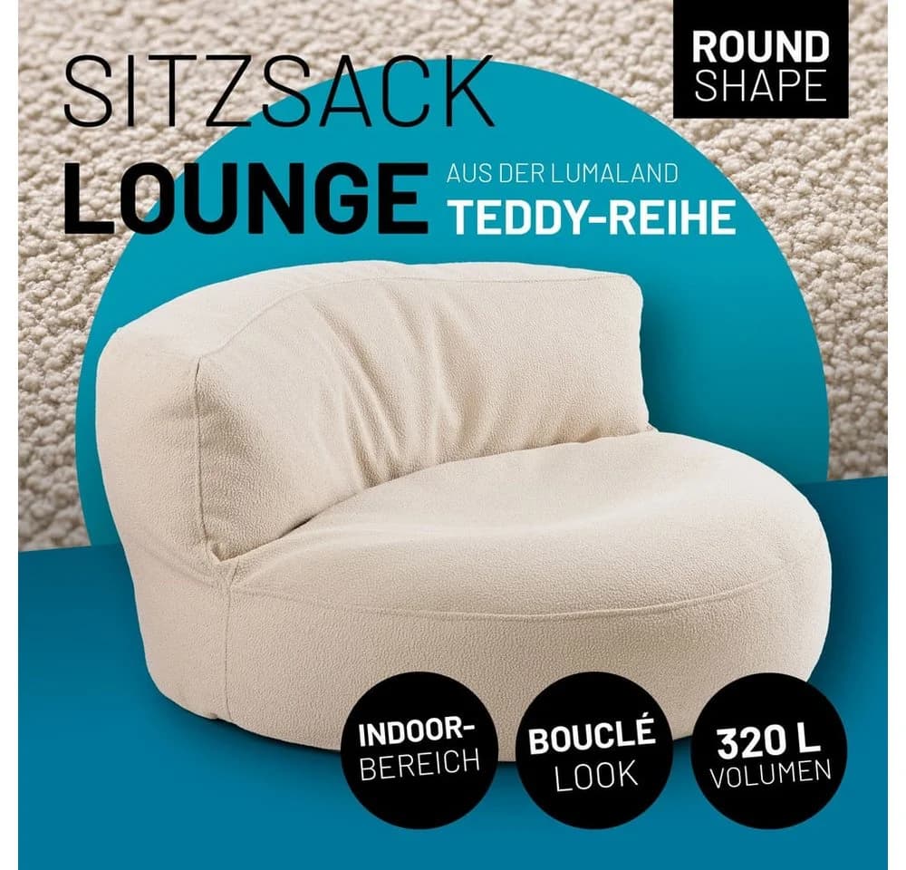 Lumaland Sitzsack Lounge Teddy 320L Beige Indoor-Bezug