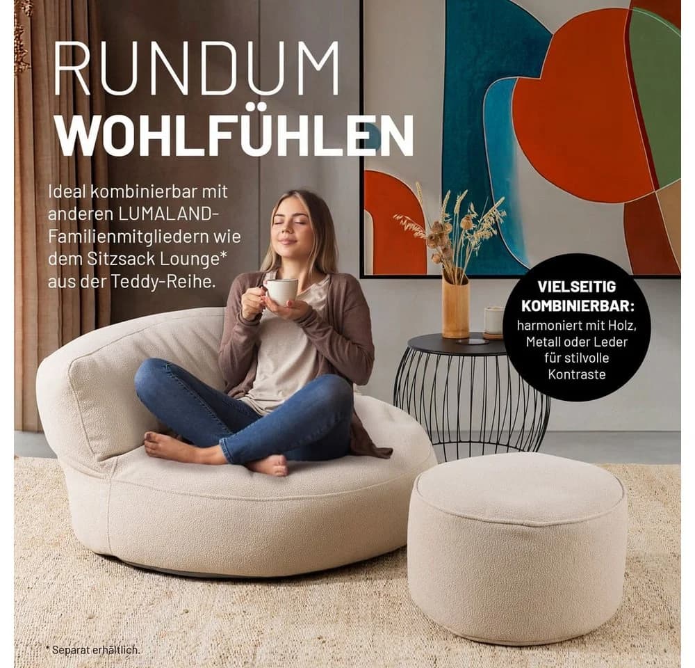 Lumaland Pouf Sitzsack Teddy 50L Beige - Weicher Waschbarer Sitzhocker - Bild 3