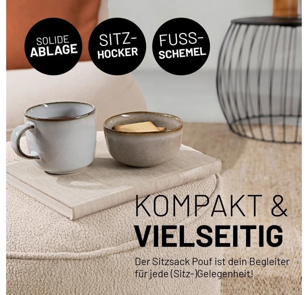Lumaland Pouf Sitzsack Teddy 50L Beige - Weicher Waschbarer Sitzhocker - Bild 4
