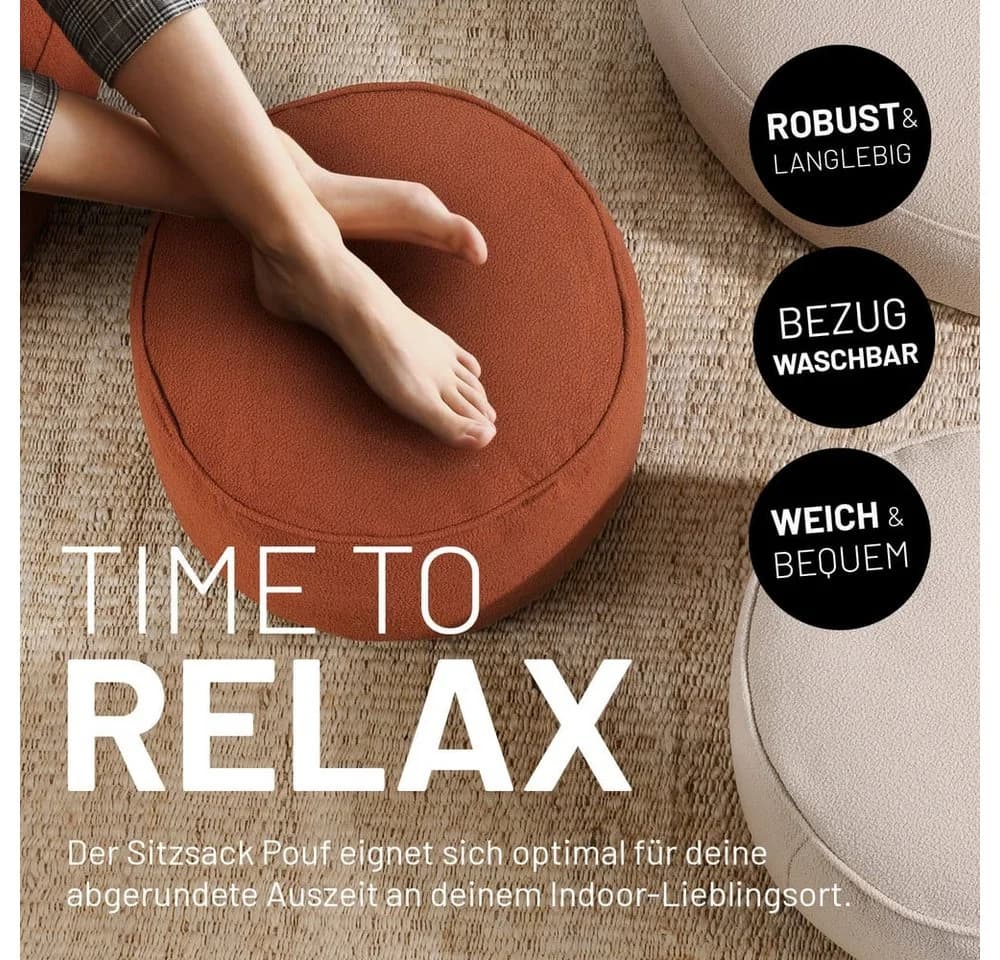 Lumaland Pouf Sitzsack Teddy 50L Beige - Weicher Waschbarer Sitzhocker - Bild 5